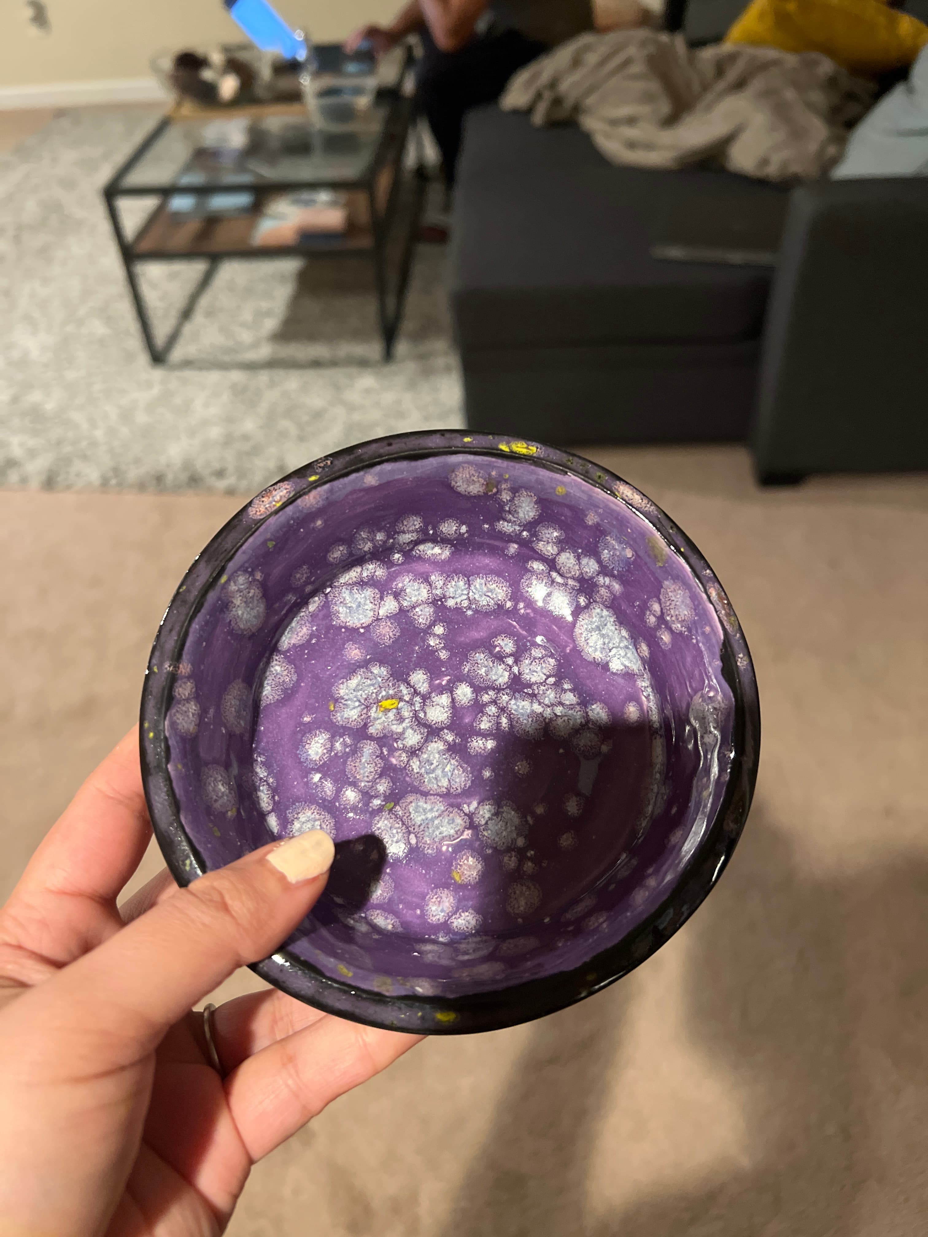Purple glazed ceramic bowl