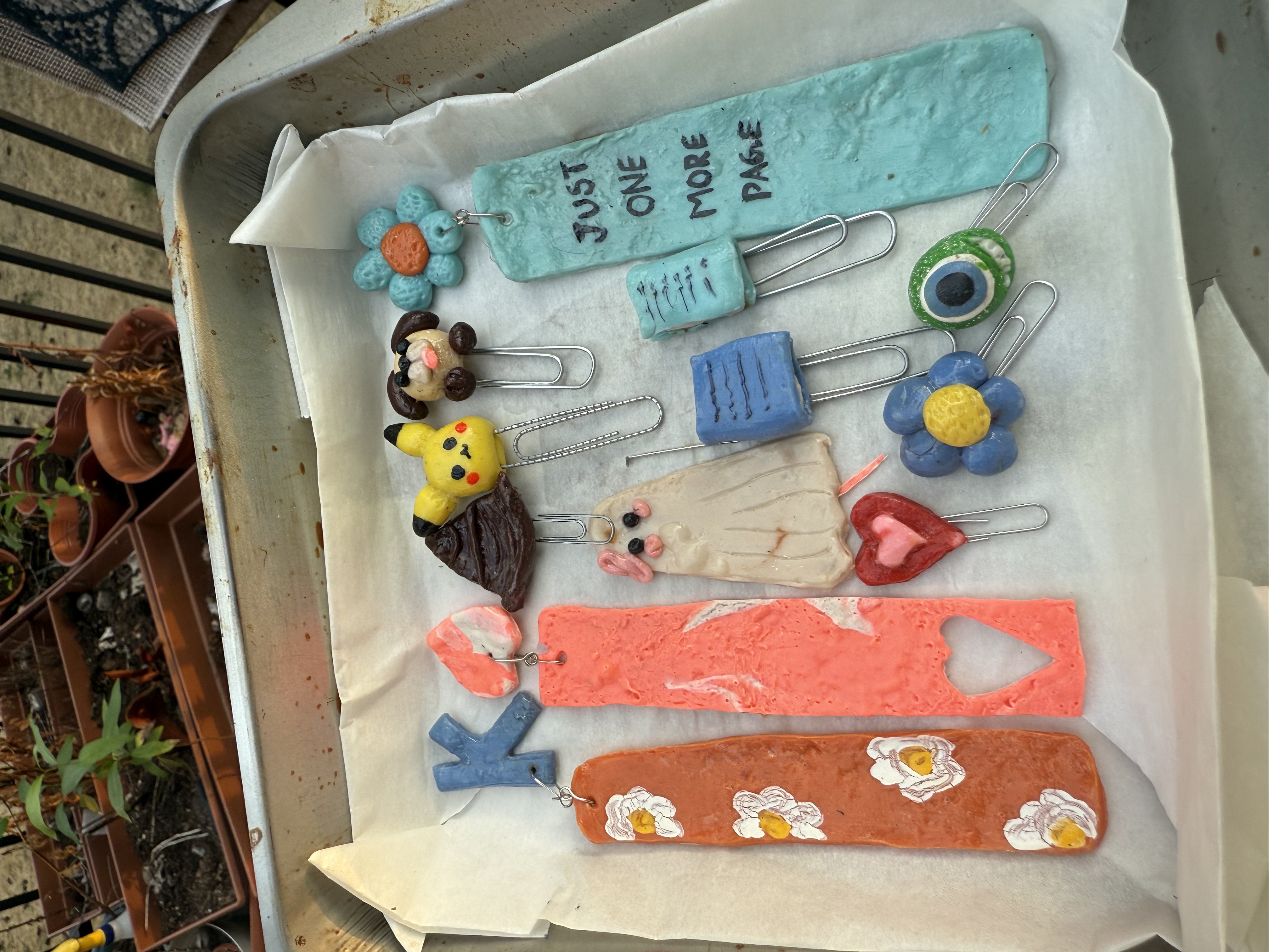 Handmade clay bookmarks and clips