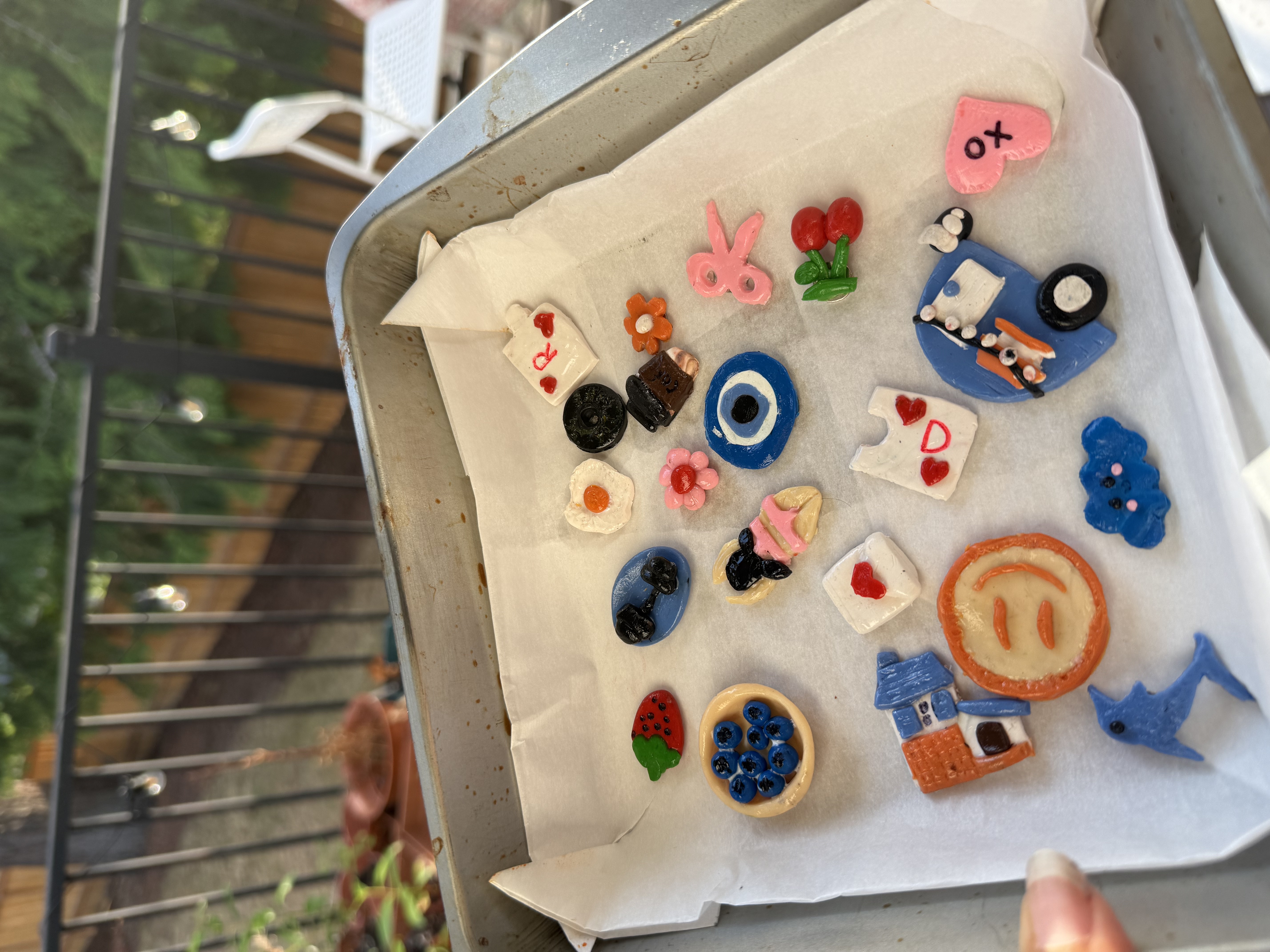 Tray of miniature ceramic pieces