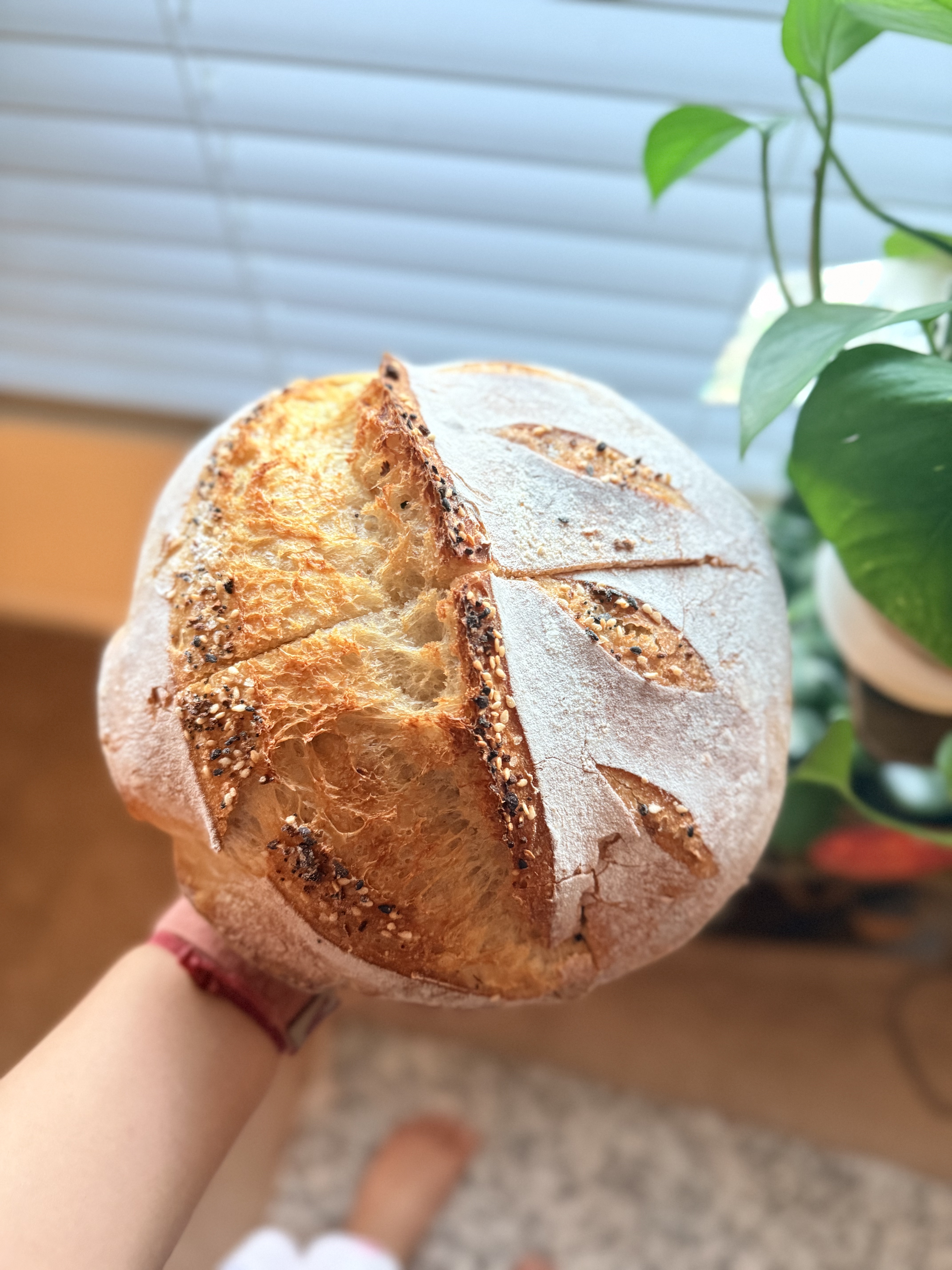 Seeded sourdough loaf with leaf scoring